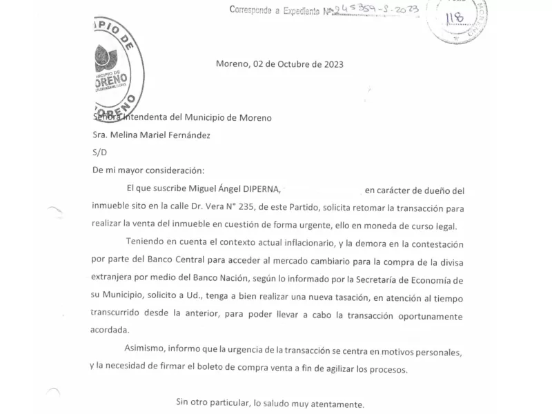 Moreno: la intendente Fernández le compró una propiedad a un subversivo de los '70
