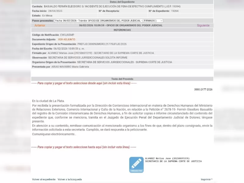Pedido de copias y actuaciones: la Corte bonaerense respondi&oacute; a un planteo elevado fuera del pa&iacute;s