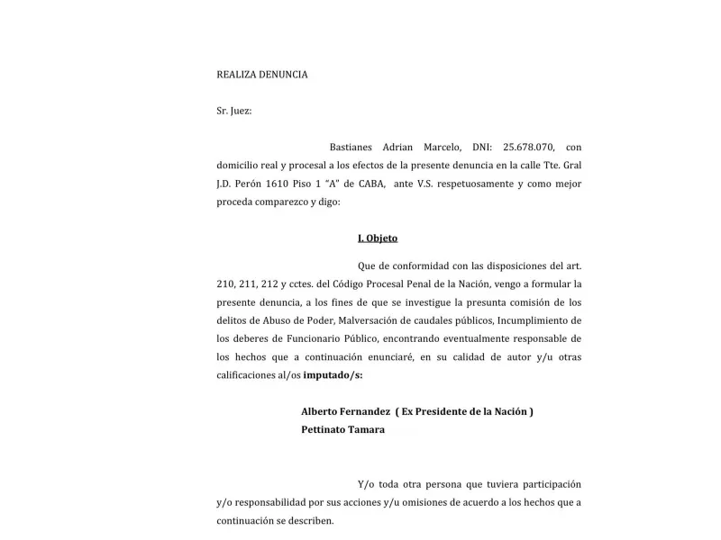 Alberto Fernández y Tamara Pettinato denunciados por malversación de caudales públicos