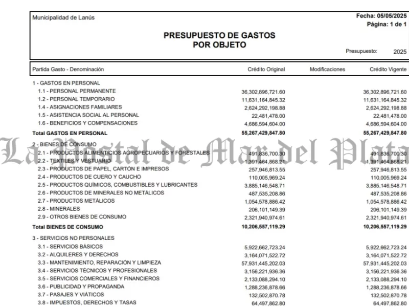 En Lanús, el gasto en personal supera la suma total de salud, educación y seguridad