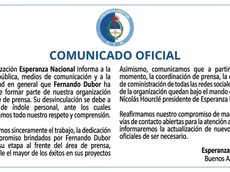 Comunicado oficial y apercibimiento legal de Esperanza Nacional