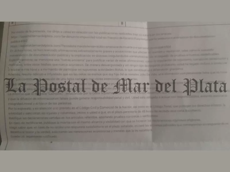 La funcionaria marplatense le envió una carta documento al periodista Ulises Catriel Cuenca para desmentirse