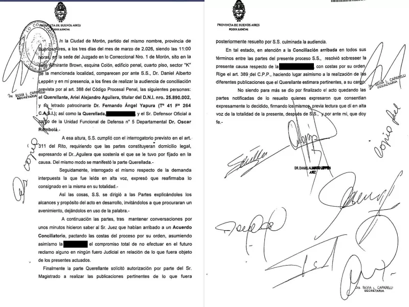 Mor&oacute;n: Ariel Aguilera cerr&oacute; por conciliaci&oacute;n la causa por injurias y calumnias