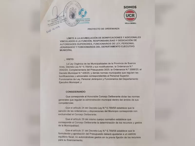 Proponen limitar al 100 por ciento los adicionales acumulados de funcionarios municipales en Villa Gesell