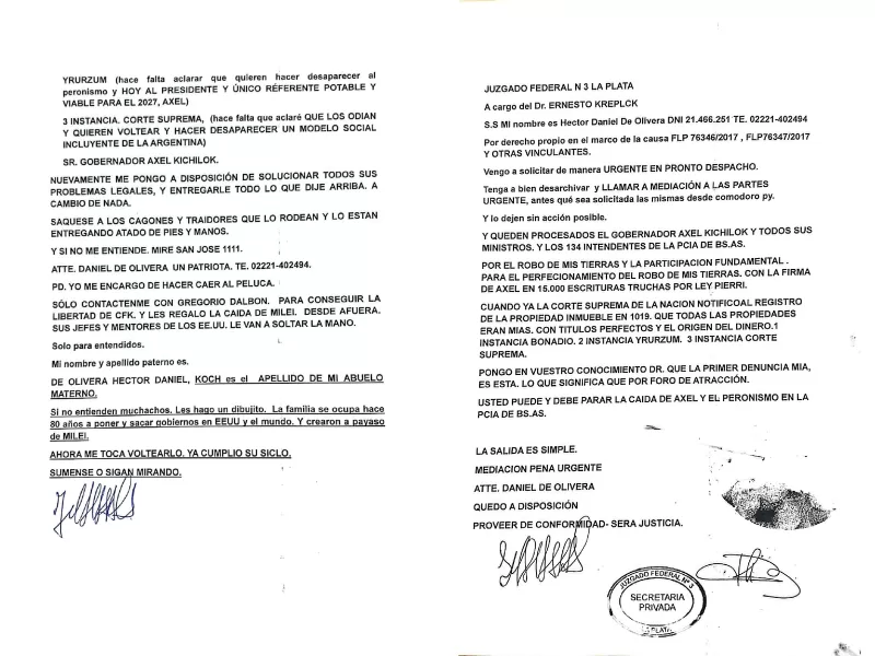 Una carta denuncia un supuesto fraude masivo con tierras y apunta contra Kicillof y su Gabinete bonaerense