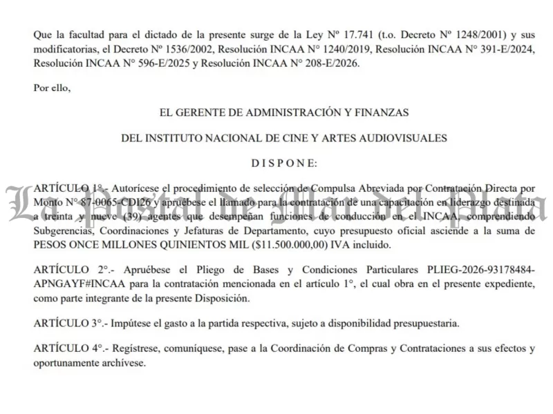 El Gobierno de Milei pone 11,5 millones de pesos en cursos para jefes del INCAA y deja afuera al sector audiovisual