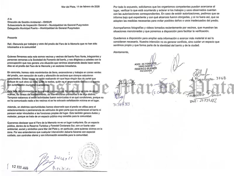 Reclaman explicaciones por excavaciones y camiones en el Faro de la Memoria