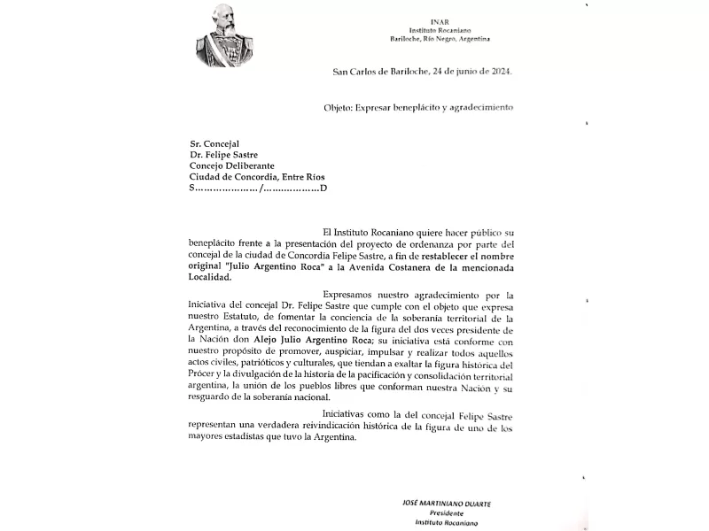 El Instituto Rocaniano en Río Negro dio su consentimiento a la iniciativa del concejal Sastre de Bariloche