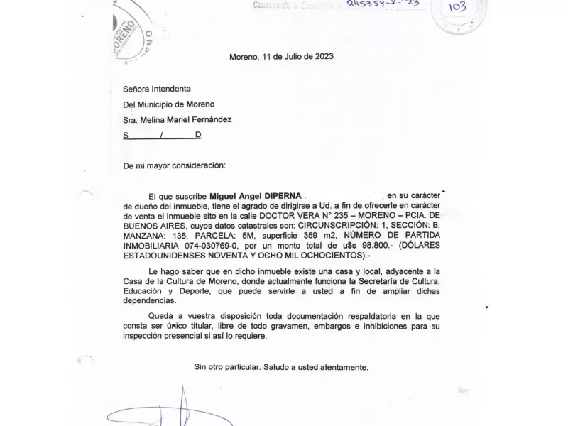 Moreno: la intendente Fernández le compró una propiedad a un subversivo de los '70