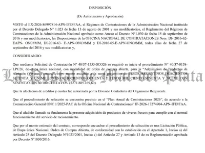 Defensa prev&eacute; consumir en cuatro meses una provisi&oacute;n de alimentos valuada en casi 272 millones de pesos