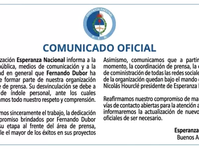 Comunicado oficial y apercibimiento legal de Esperanza Nacional