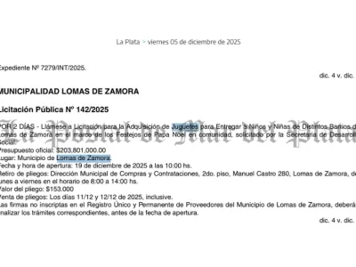 Una compra por m&aacute;s de 203 millones de pesos abri&oacute; interrogantes sobre la gesti&oacute;n en Lomas de Zamora